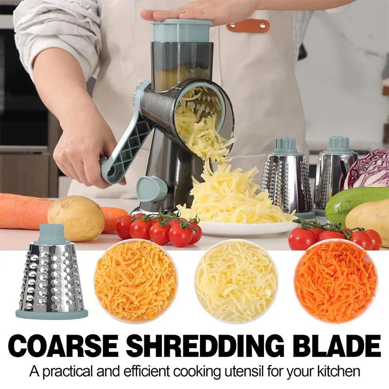 3-in-1 Rotary Cheese Grater – Versatile Manual Vegetable Slicer & Nut Grinder (Blue)