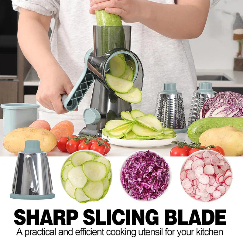 3-in-1 Rotary Cheese Grater – Versatile Manual Vegetable Slicer & Nut Grinder (Blue)