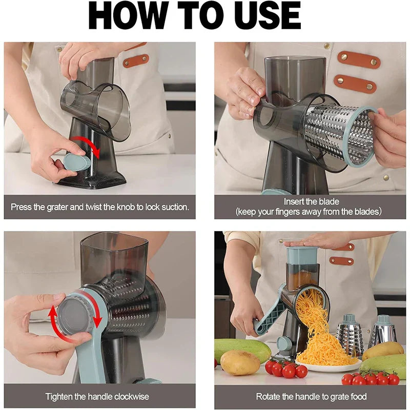 3-in-1 Rotary Cheese Grater – Versatile Manual Vegetable Slicer & Nut Grinder (Blue)